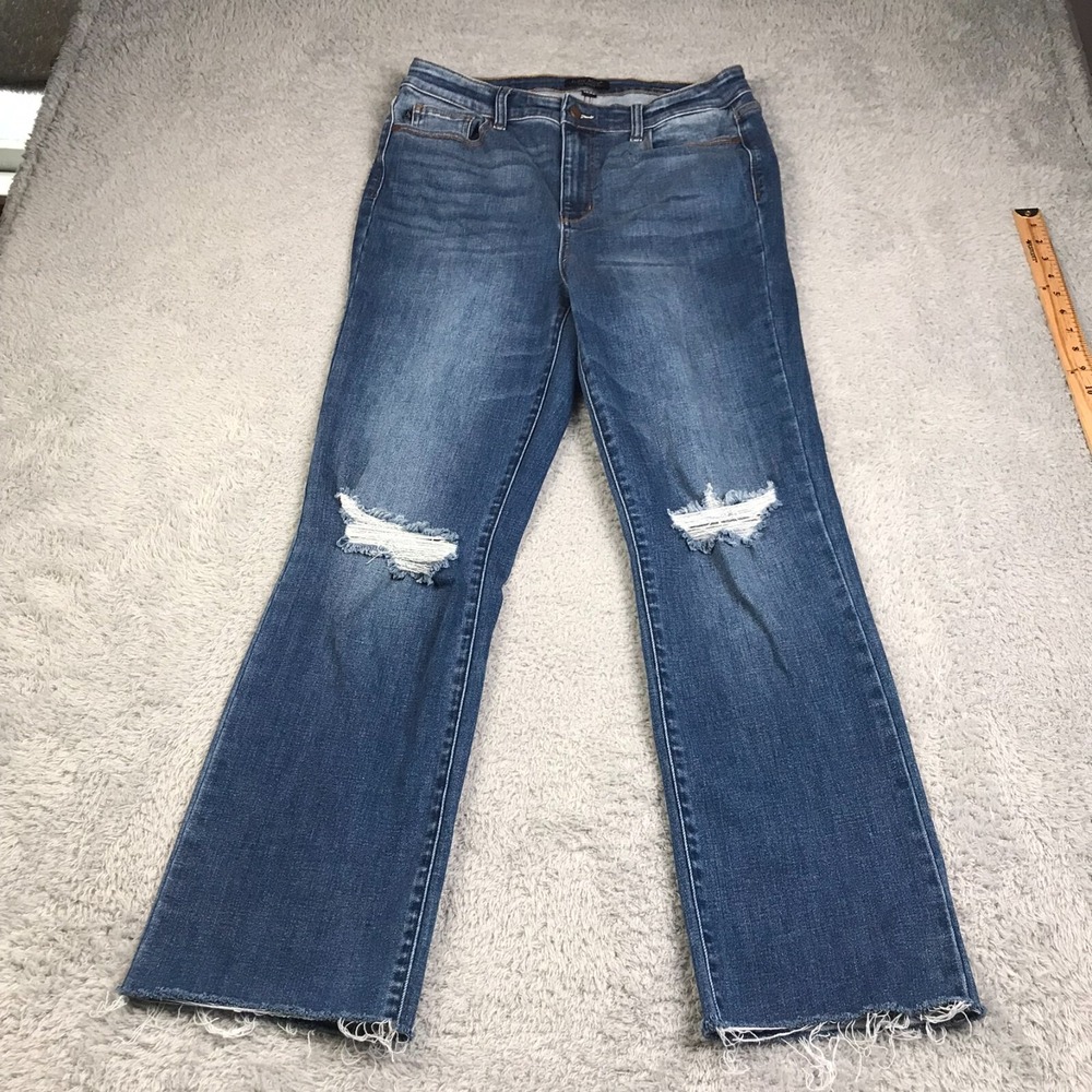 Judy Blue Jeans Womens 15/32 (32x29) HR Straight Fray Hem Knee Holes Stretch